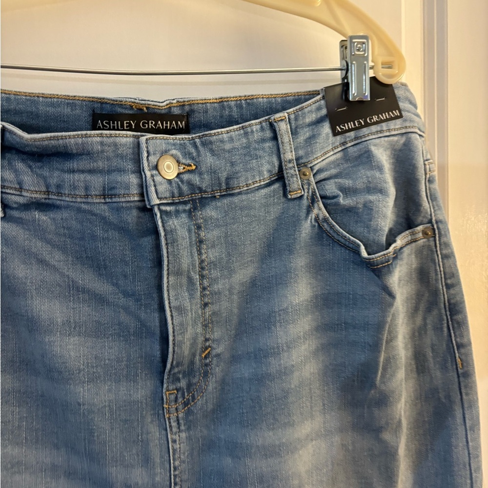 Ashley Graham Blue Denim Maxi Skirt Jeans with Flared Panel Sz 18W NWT - Picture 4 of 9